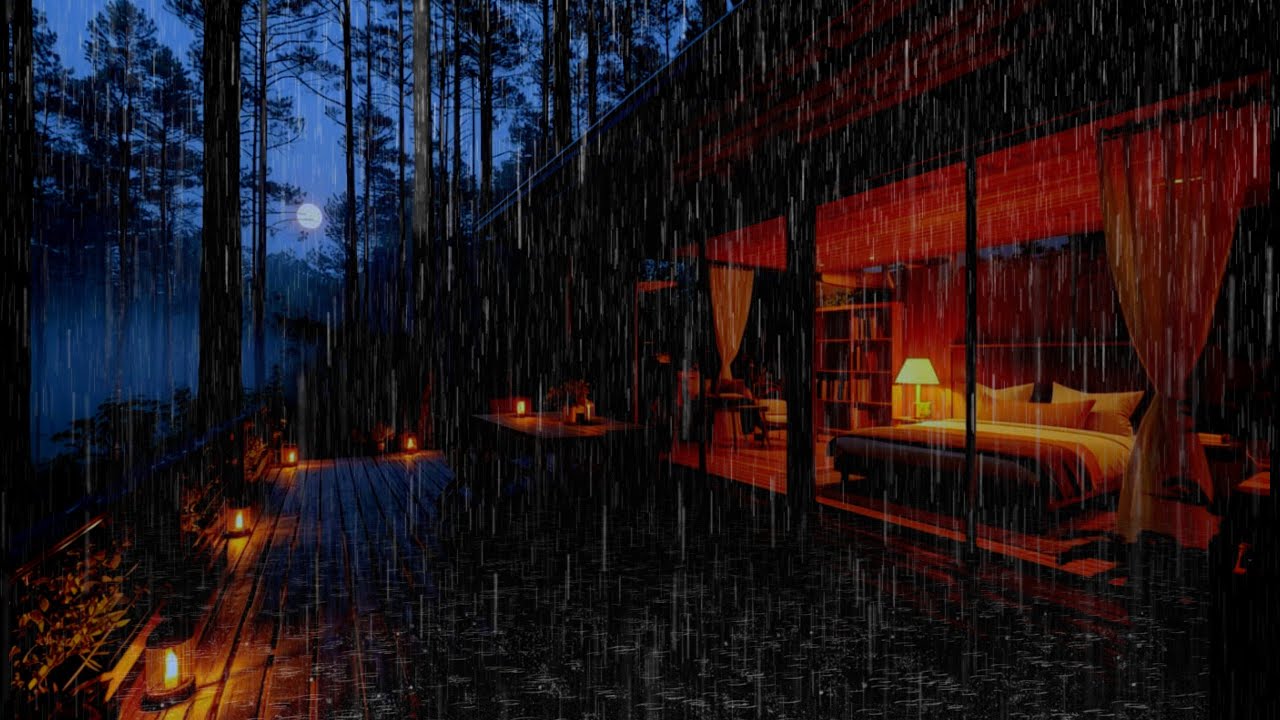 Heavy Rain at Night in a Glass Cabin | ASMR for Sleep