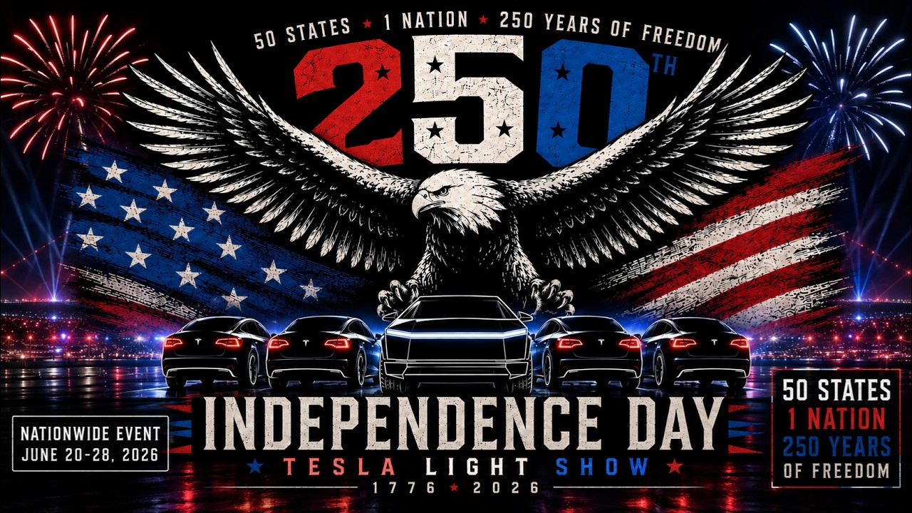 50 STATE 250TH INDEPENDENCE DAY TESLA LIGHT SHOW 2026