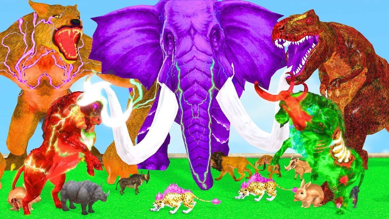 The Ultimate Battle 40 Wild Animals Mammals vs GIGA T-REX Dinosau Epic Run Zigzag Down Course