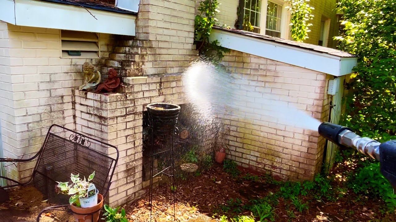 Pressure Washing Extremely DIRTY White Painted Brick House