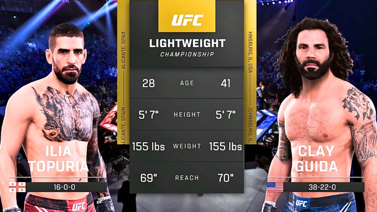 Ilia Topuria vs Clay Guida FULL FIGHT | UFC 5 AI Simulation Gameplay (CPU vs CPU)