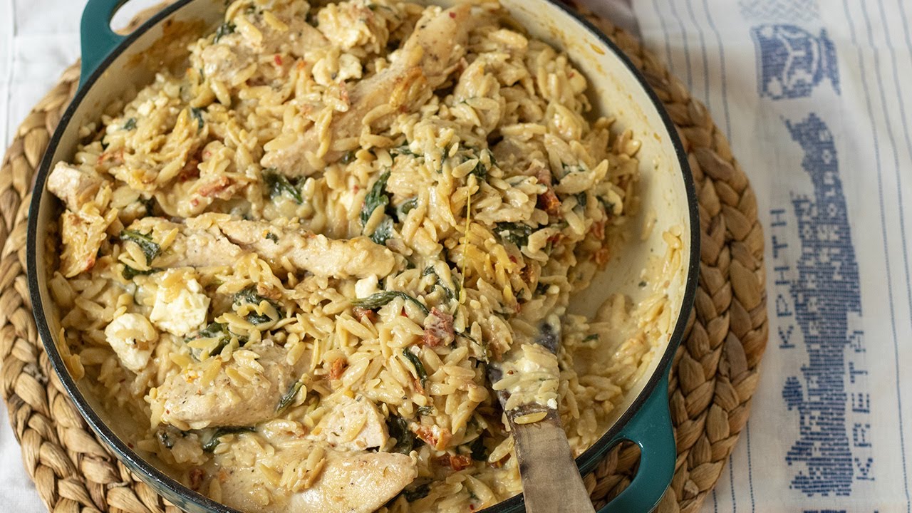 One-Skillet Mediterranean Chicken & Orzo &mdash; Quick Comfort Food with Greek Flavors
