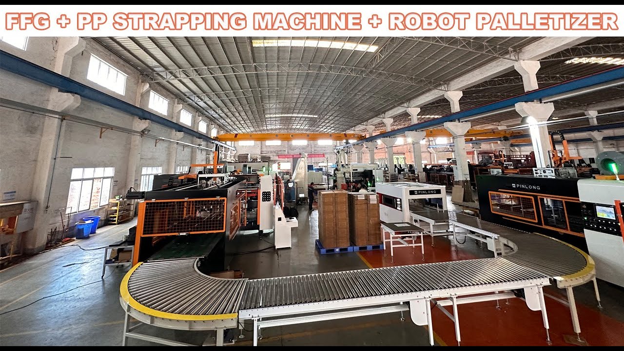 PinLong FFG & PP strapping machine & Robot palletizer for corrugated carton production line