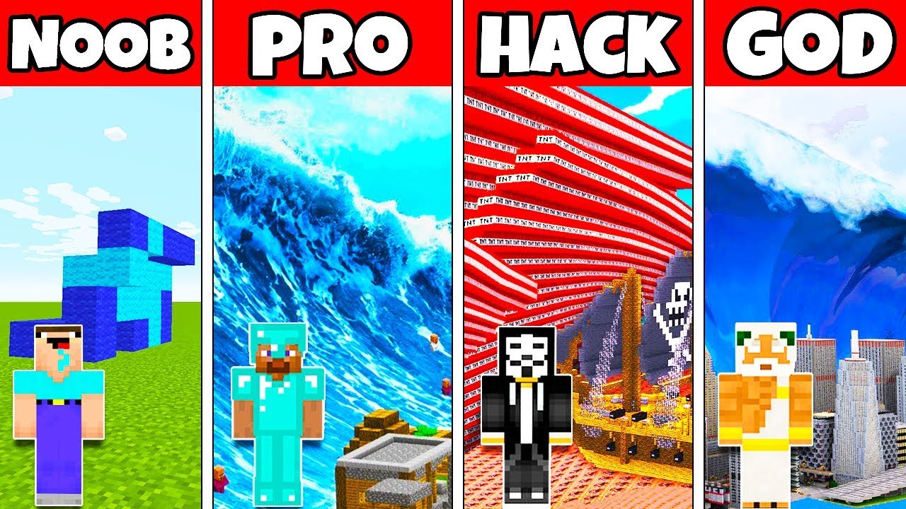 Minecraft Battle: TSUNAMI CHALLENGE - NOOB vs PRO vs HACKER vs GOD in Minecraft Animation