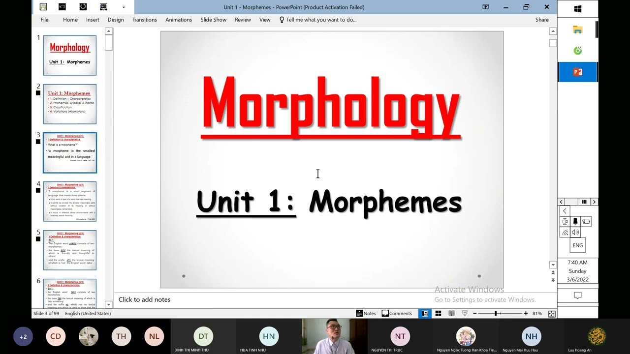 MORPHOLOGY - HÌNH THÁI HỌC - K47 - Buổi học thứ 3