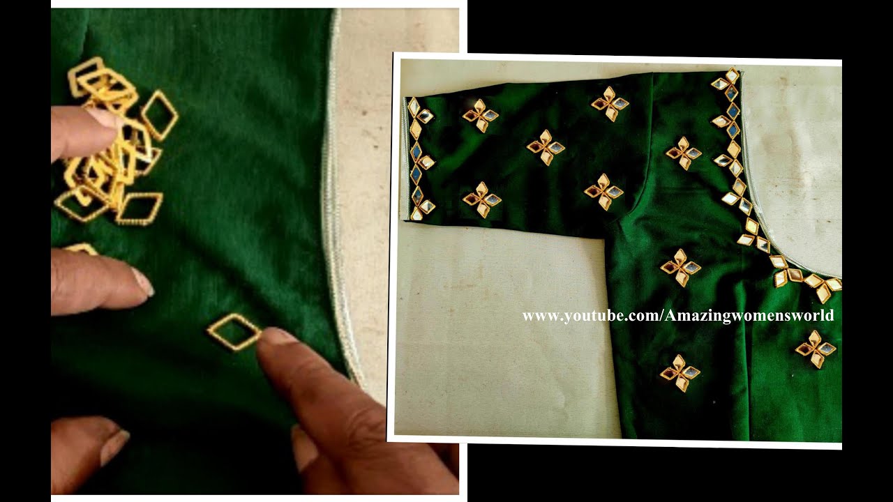Very Grand & Simple Gold Mirror Work Design on Stitched Readymade Blouae