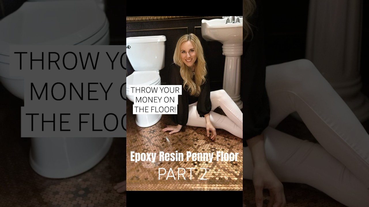 Pour epoxy resin over your hard earned money & enjoy! #pennyfloor #howto #bathroomrenovation #diy