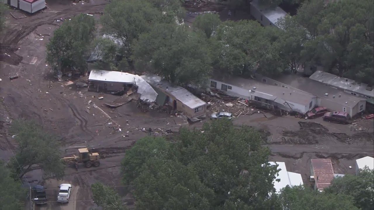 Sky News 13 flies over flood damage in Ruidoso on July 9, 2025