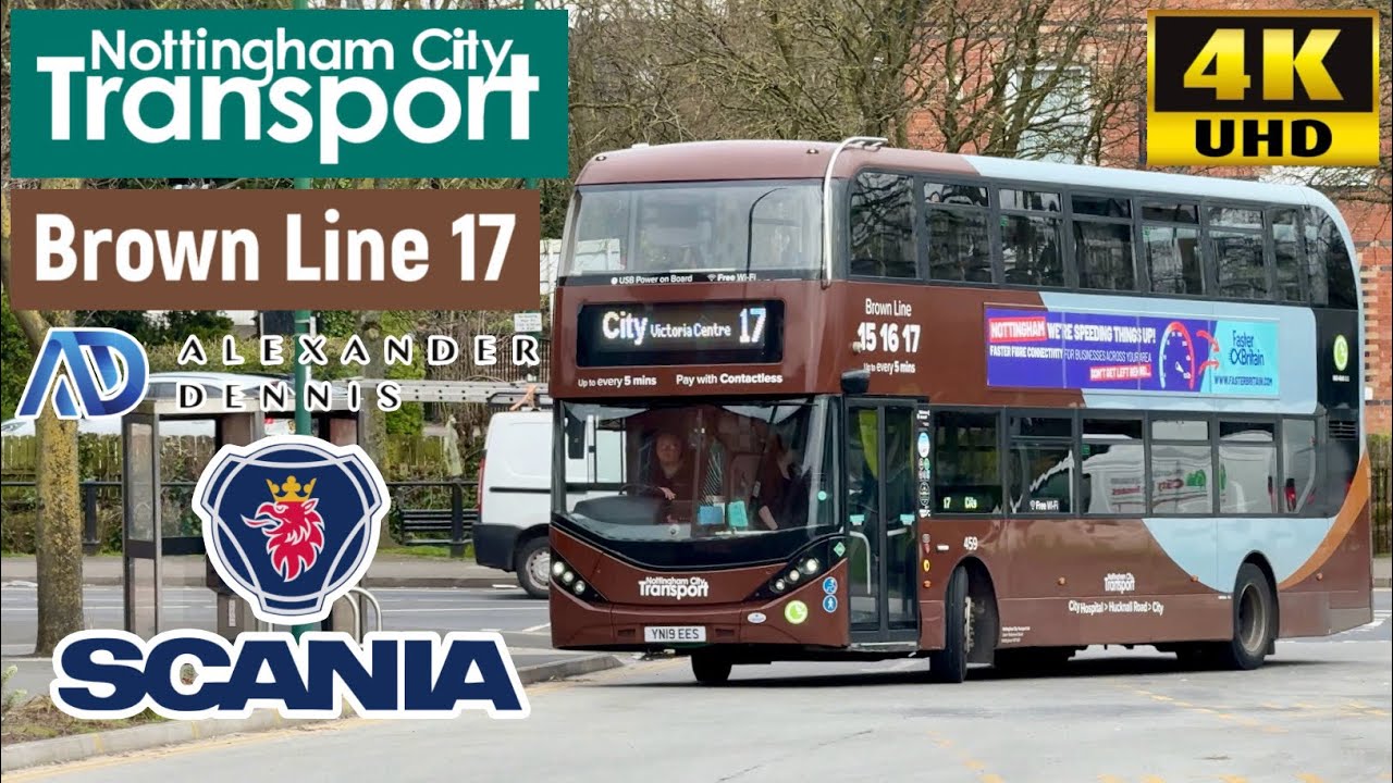 [NCT: Brown Line 17 Bulwell to Nottingham City Centre via Sherwood] ADL Enviro400 City Scania N280UD