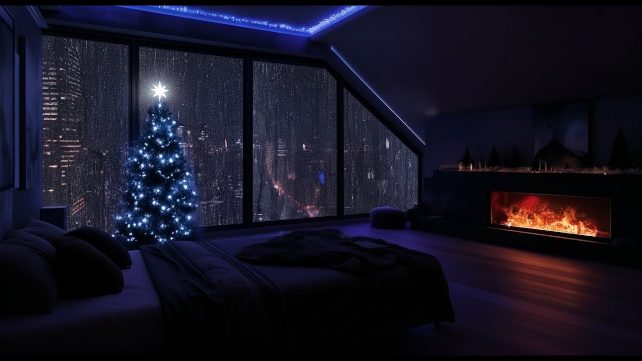 Rainy Night in Luxury Apartment: Distant Thunder & Crackling Fireplace ⚡🔥 Deep Focus, Study, Work