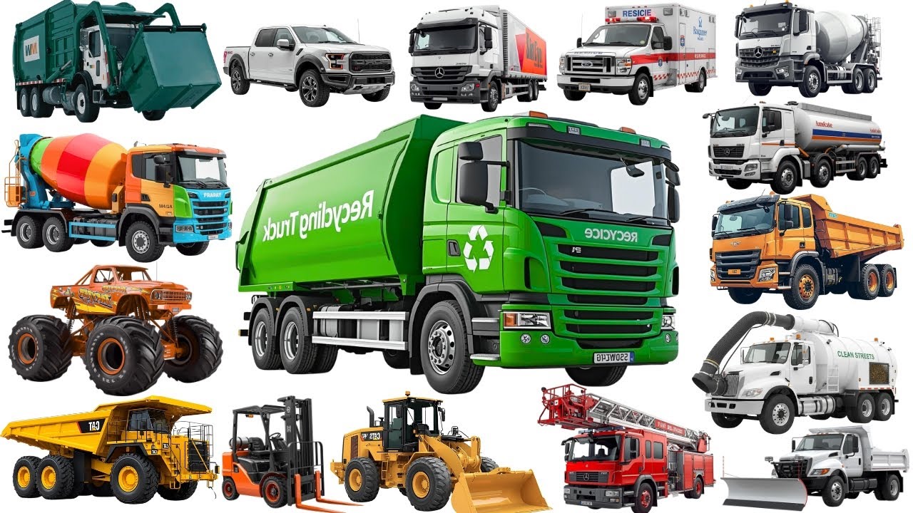 Big Trucks for Kids | Learn Recycling Truck, Cement Mixer Truck, Dump Truck & More Vehicles