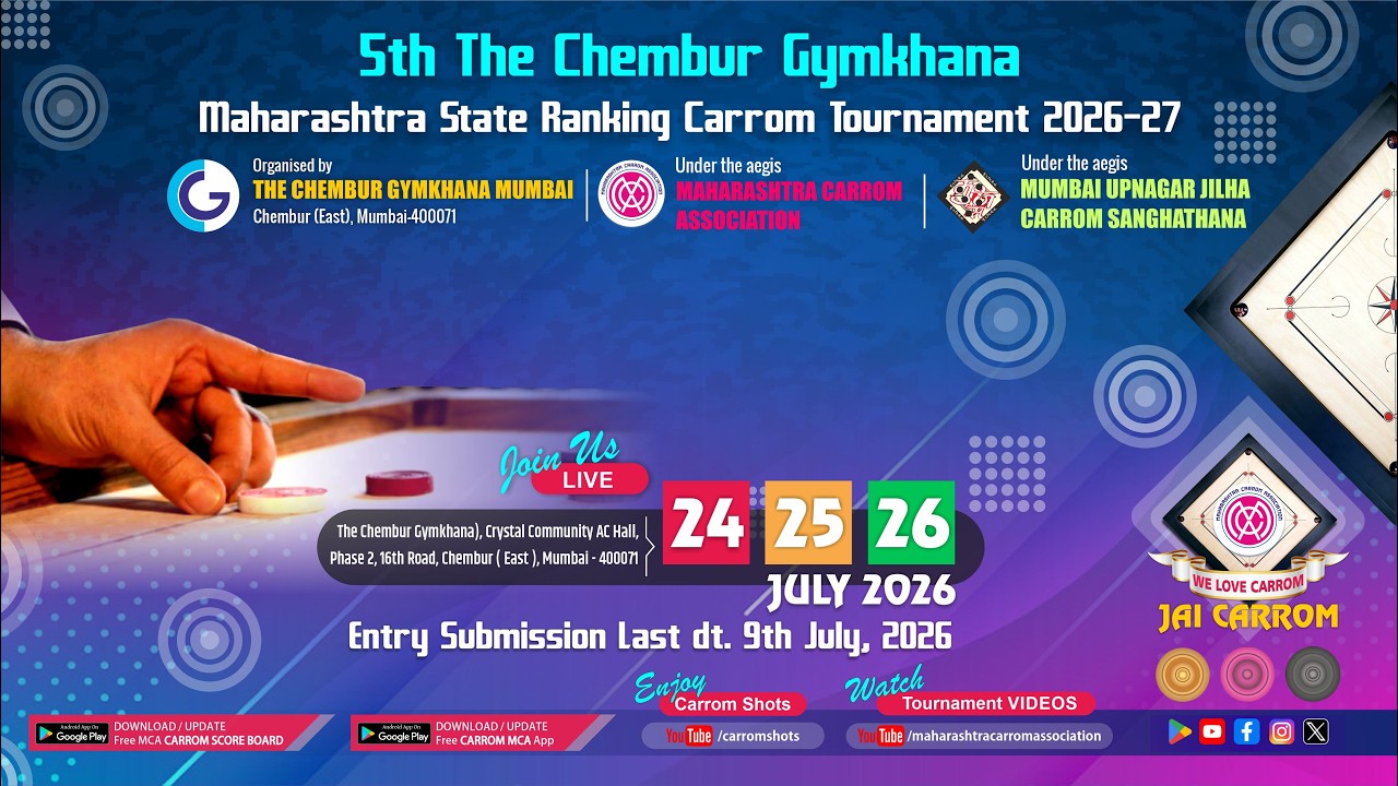 MCA Live Carrom: 313/R5- Prashant S More ( Mumbai ) vs Jitesh A Kadam ( Mumbai Suburban )