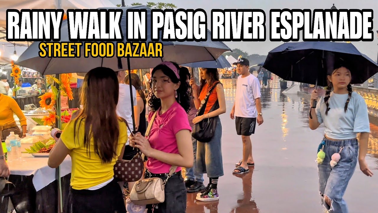 Rainy Walk in Pasig River Esplanade | Manila City’s Most Popular Spot | Street Food Bazaar [4K]