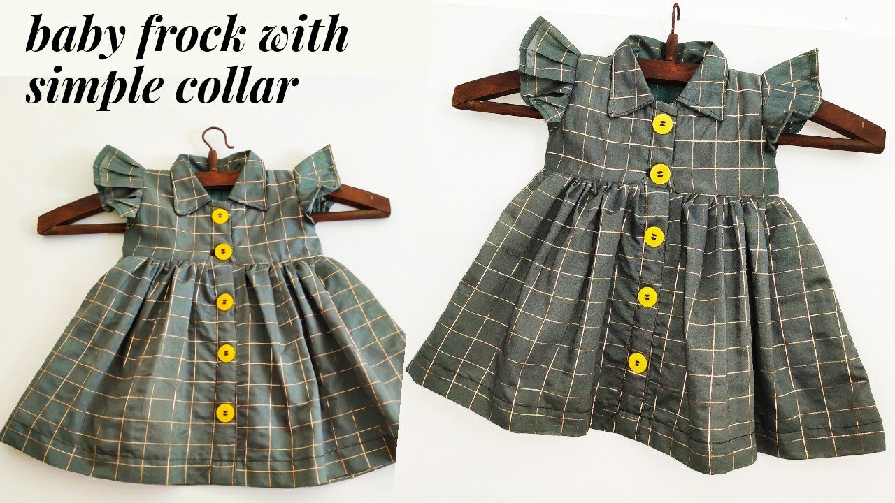 🥰One year baby frock cutting and stitching / simple collar with button / Baby Frock Cutting Tutorial