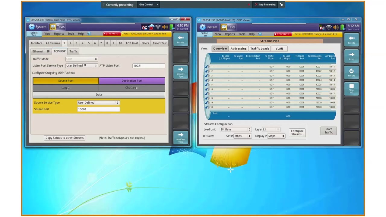 How to configure multiple streams on JDSU to test PTP550