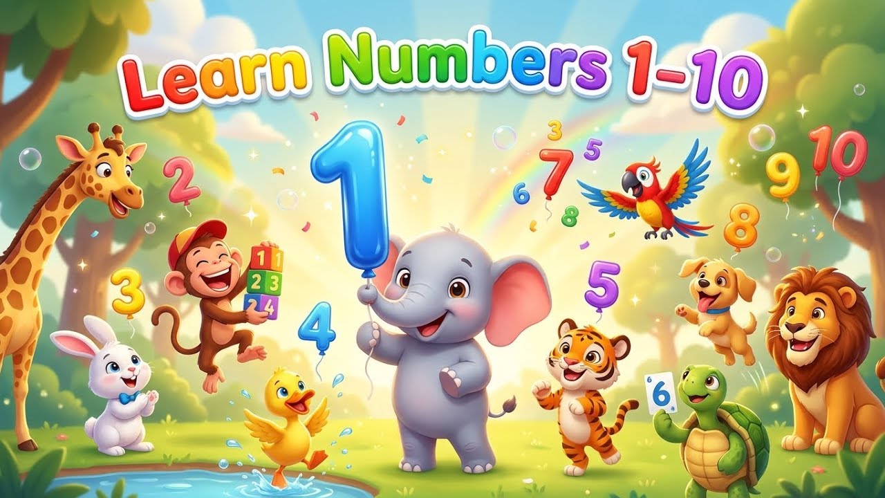 Learn Numbers 1-10 with Animals 🐶🐘 | Fun Counting Cartoon for Kids