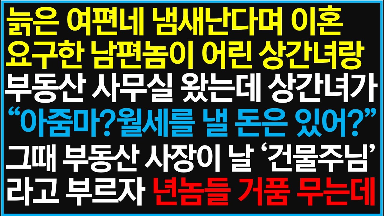 [반전사이다사연] 늙은 여편네 냄새난다며 이혼 요구한 남편놈이 어린 상간녀랑 부동산 사무실 왔는데 상간녀가 날 무시하길래 본때를 보여줬습니다  /라디오드라마/사연라디오/신청사연