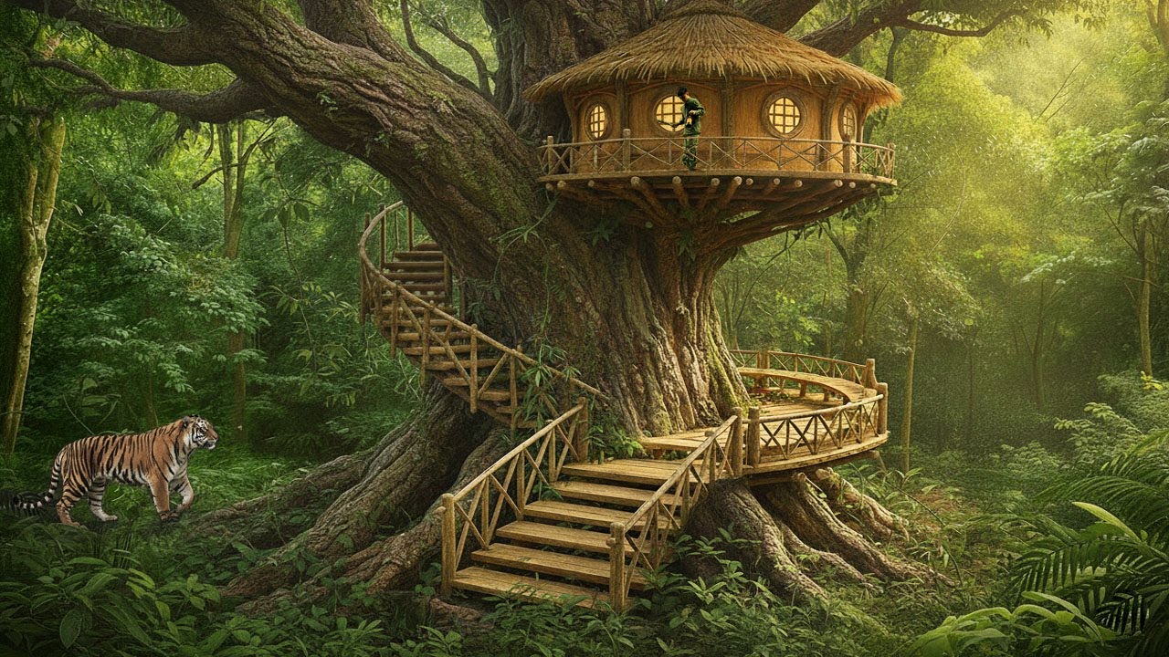 Man Builds Higher Treehouse to Escape Wild Beasts | Surviving Alone in the Stormy Rainforest