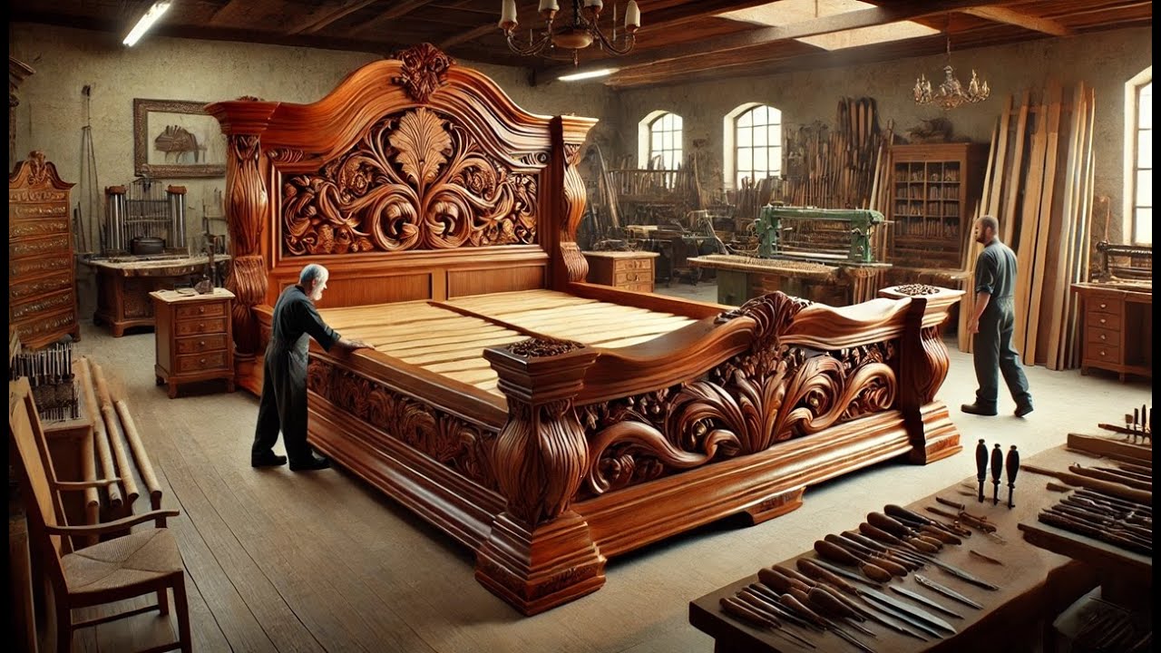 Special Processing Project | Turning Round Tree Trunk Into Classy Wooden Bed with Intricate Patterns
