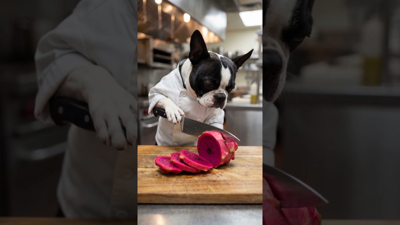 French Bulldog Chef Slices Dragon Fruit 🐶🔪 | Shorts