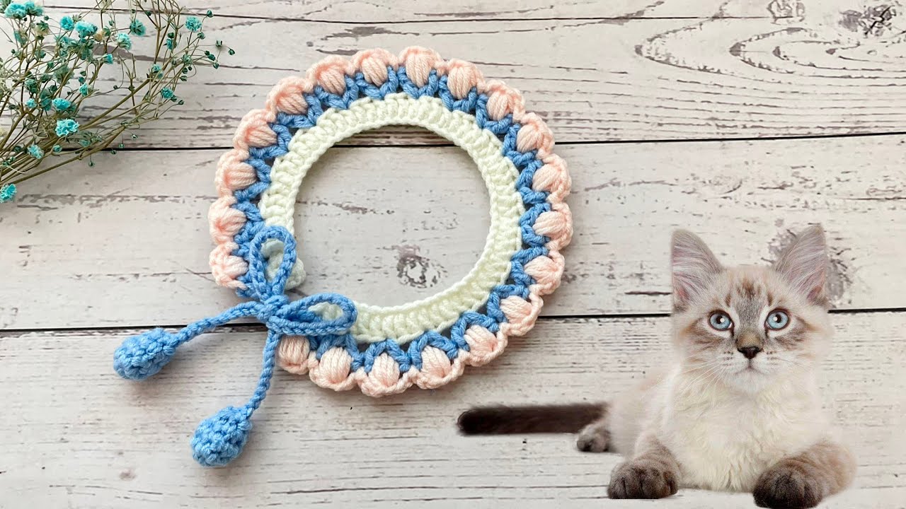How to crochet pet collar ，crochet tulips ， Beginner crochet tutorial