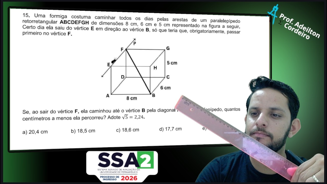 QUESTÃO 15 SSA2 2026 UPE - Diagonal do Paralelepipedo
