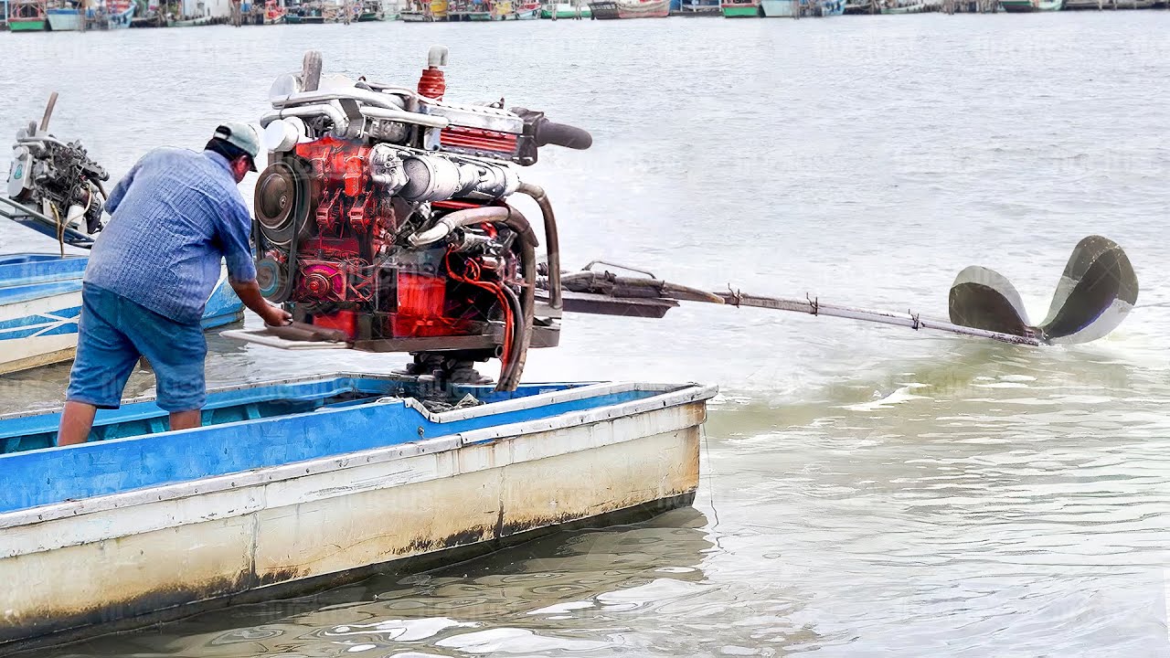 A Day in the Life of Fisherman Using Giant Diesel Truck Engine