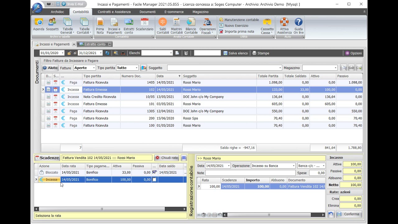 Registrazione incassi e pagamenti fatture nel gestionale Facile Manager