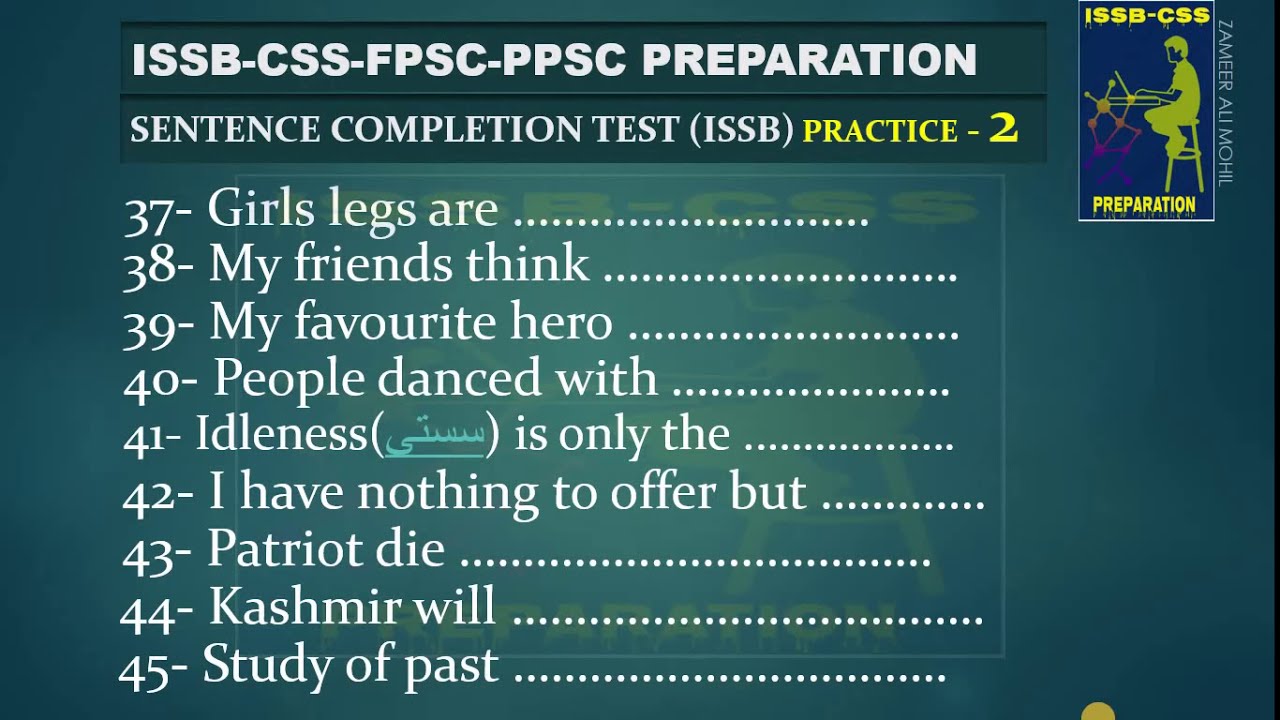 sentence complete test (SCT ISSB) practice 2 | ISSB | English sentence