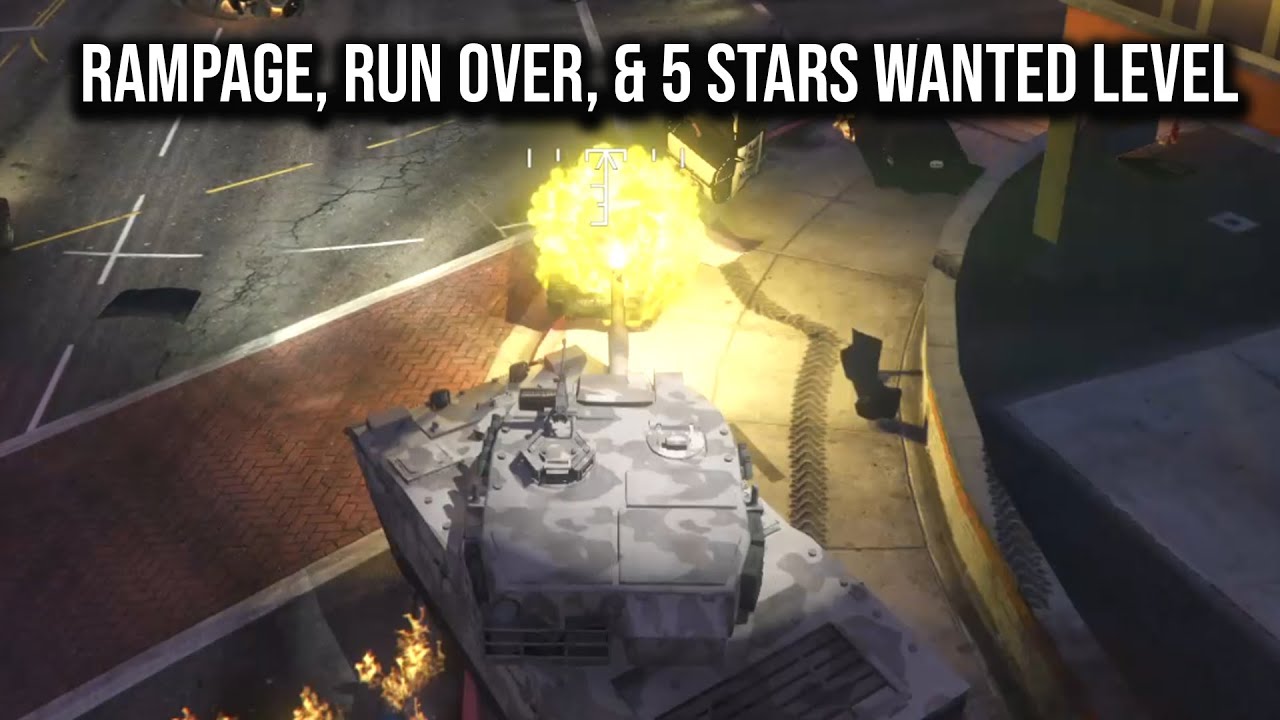 GTA V Rhino Tank Rampage, Run Over, and 5 Stars Wanted Level!