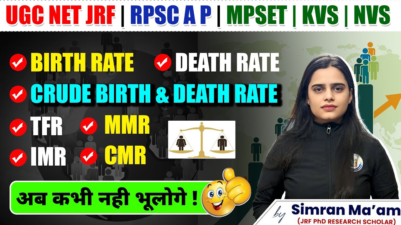 UGC NET Geography | Birth Rate, Death Rate, TFR & MMR Explained | Geography By Simran Mam |VisionJRF