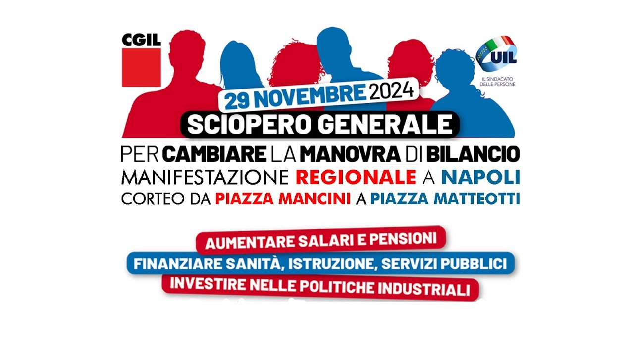 Sciopero generale di CGIL e UIL - Diretta  degli interventi conclusivi da piazza Matteotti