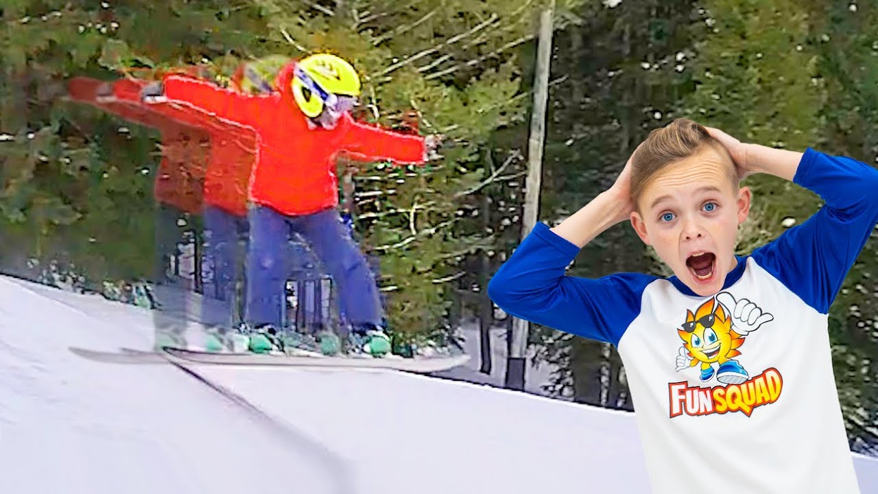 Джек впервые катается на сноуборде!