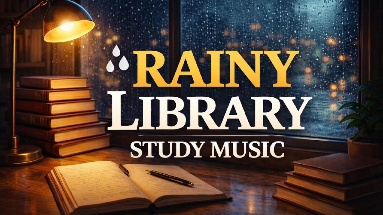 Rainy Library Ambience ☔ 2 Hour Study Music | Deep Focus Piano & Rain Sounds