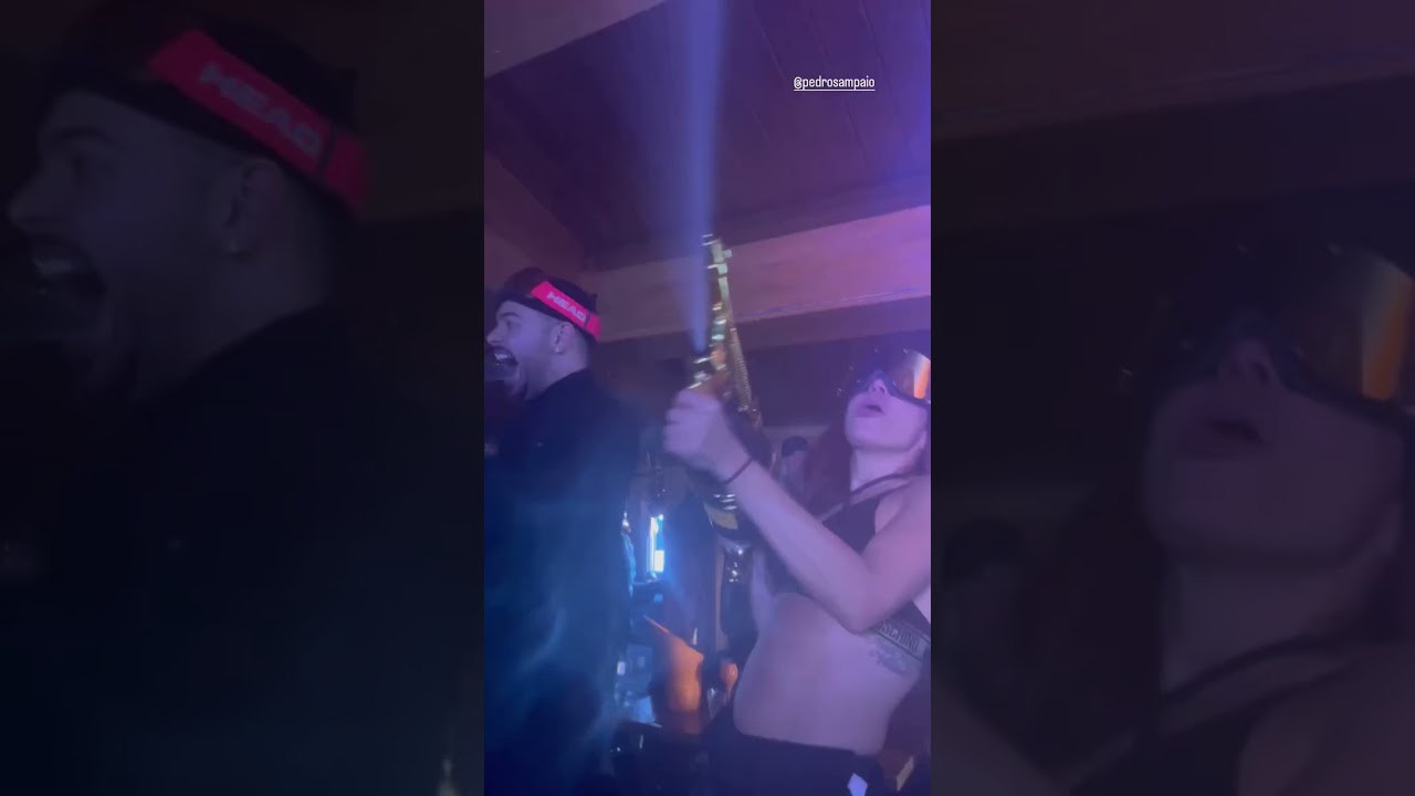 Metralhadora de champanhe: Anitta e Pedro Sampaio fazem a festa em Aspen