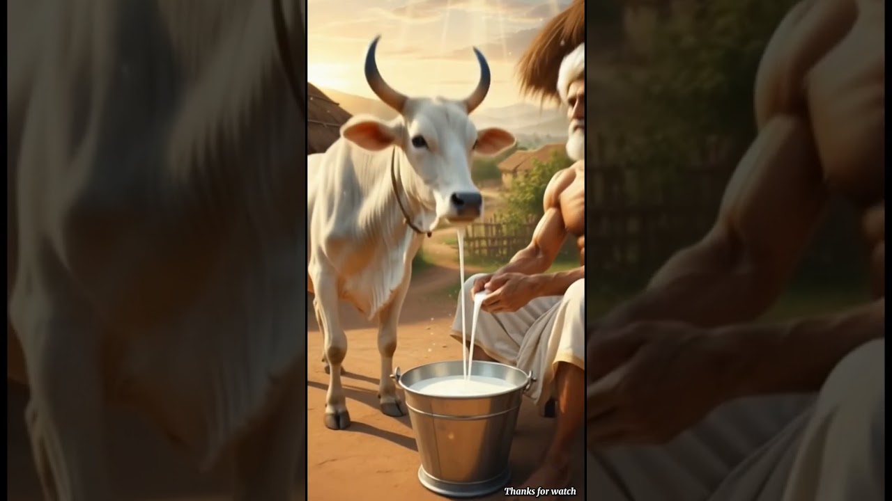 😊A kind farmer helping the cow 🐮 