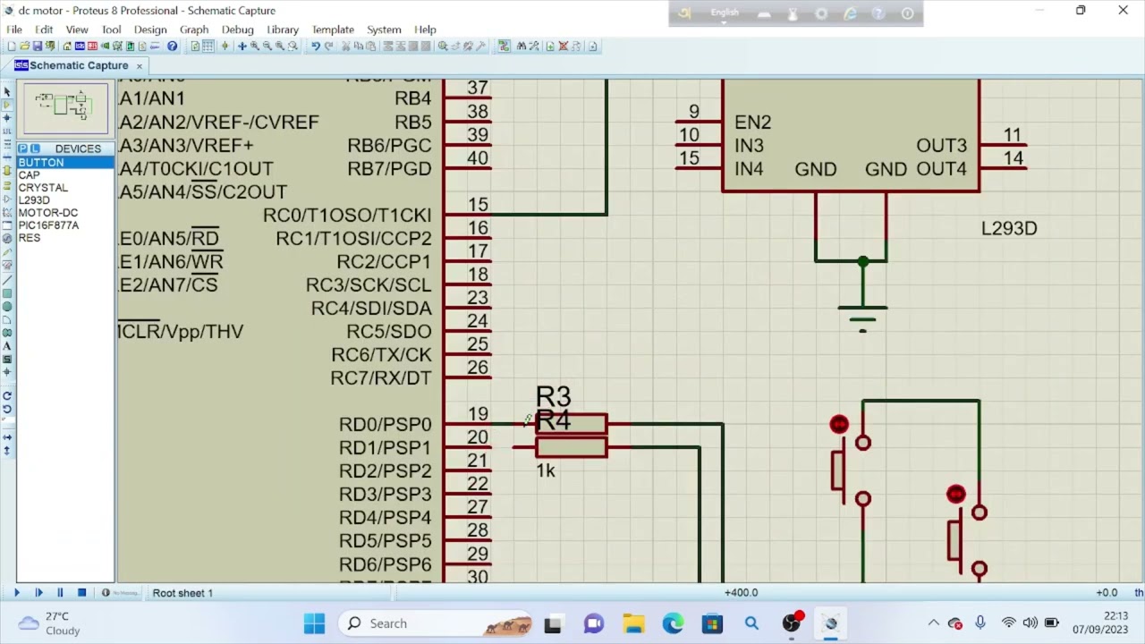 Speed control of DC motor using pwm and PIC16f877a and mikro c and proteus | PIC Mikrocontroller