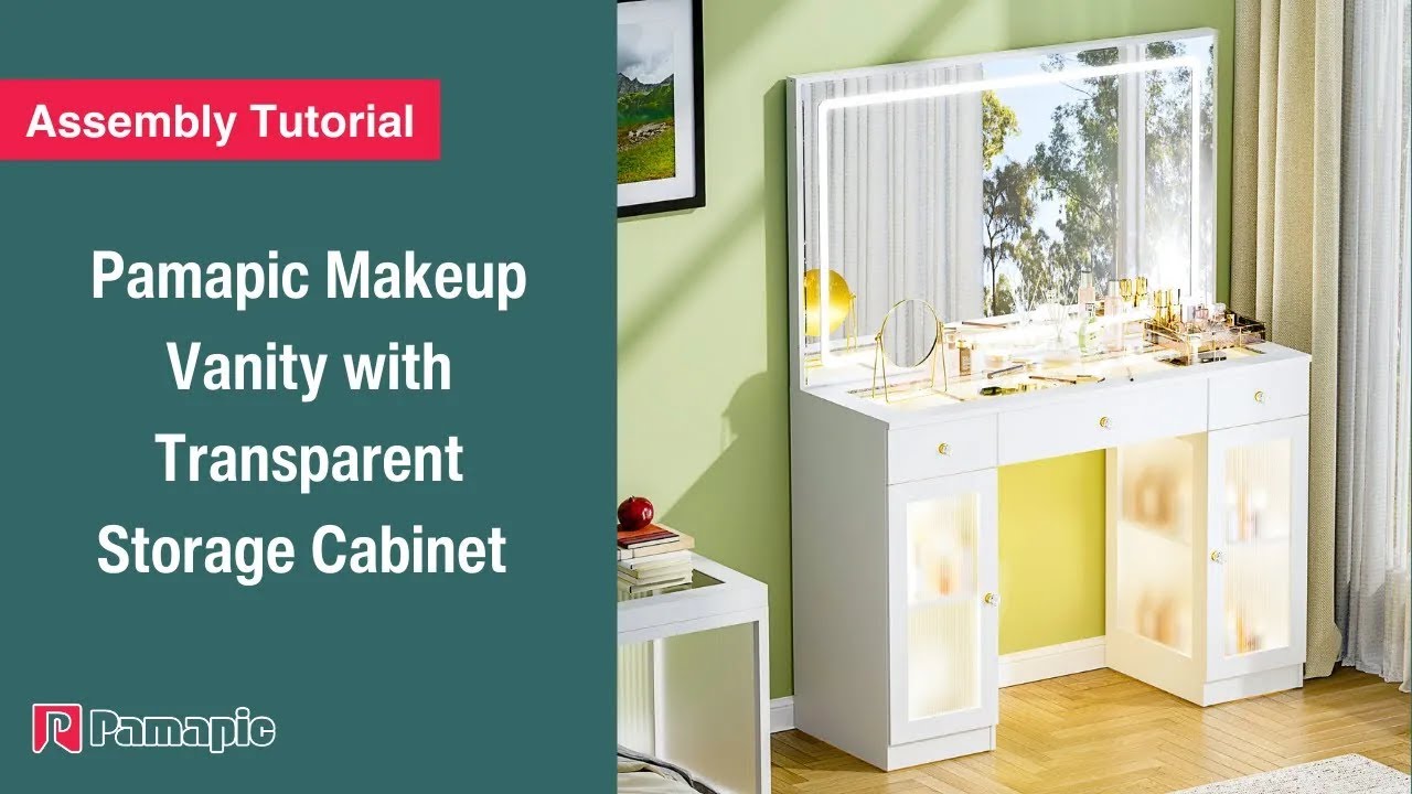 [Assembly Tutorial] Pamapic Makeup Vanity with Transparent Storage Cabinet |Step-by-Step Setup Guide