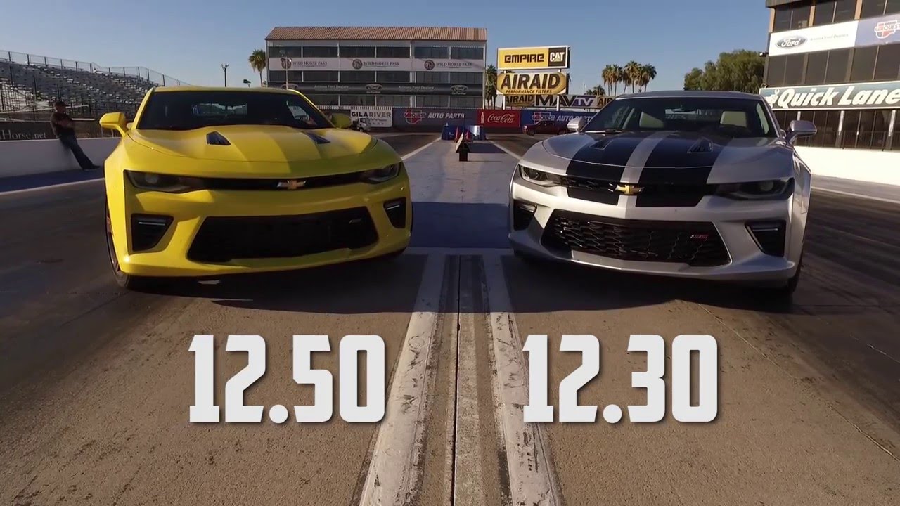 2016 Chevy Camaro SS Drag Test Auto vs Manual with Jeff Lutz at the Wheel