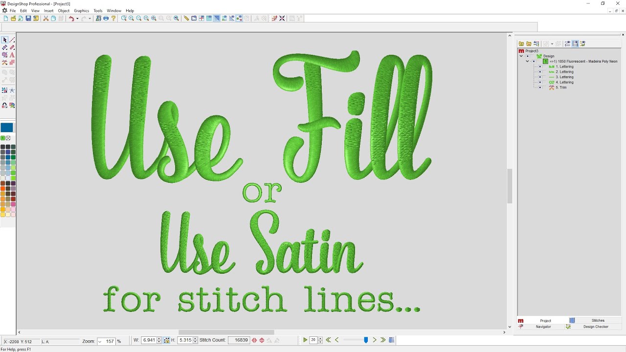 Use Fill/Satin for Stitch Lines