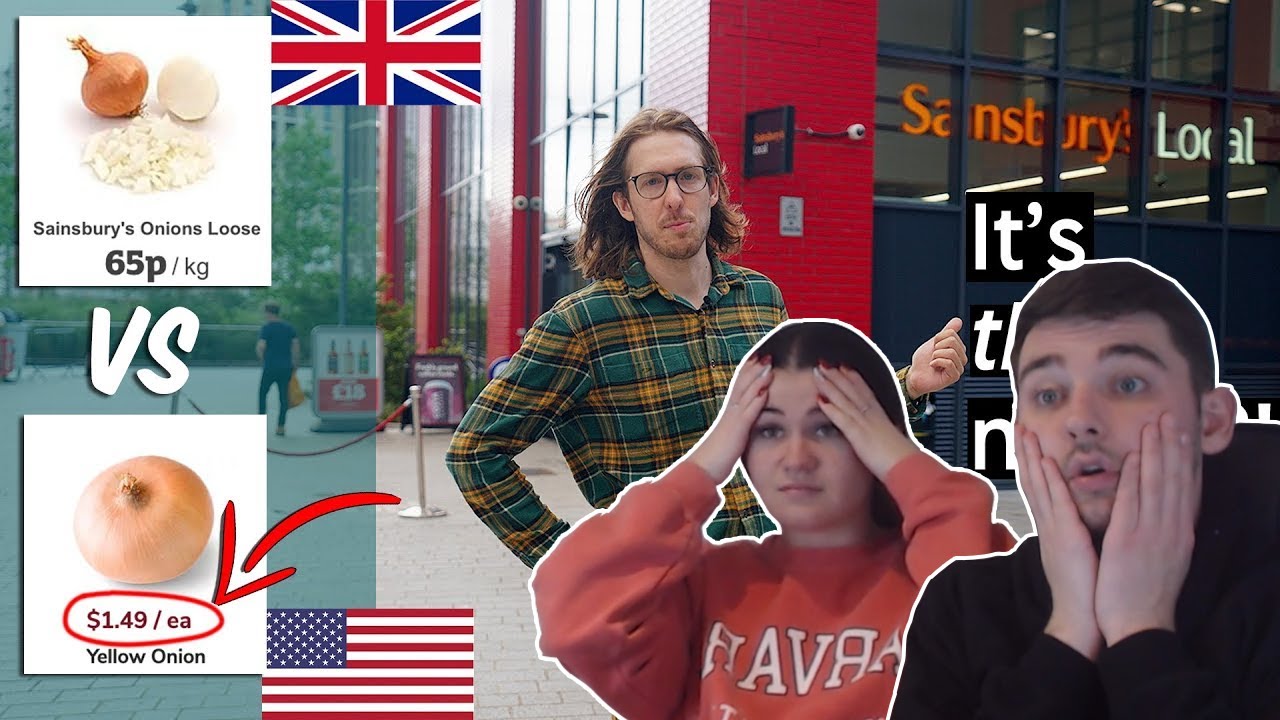 British Couple Reacts to The average cost of Groceries in Britain vs America 