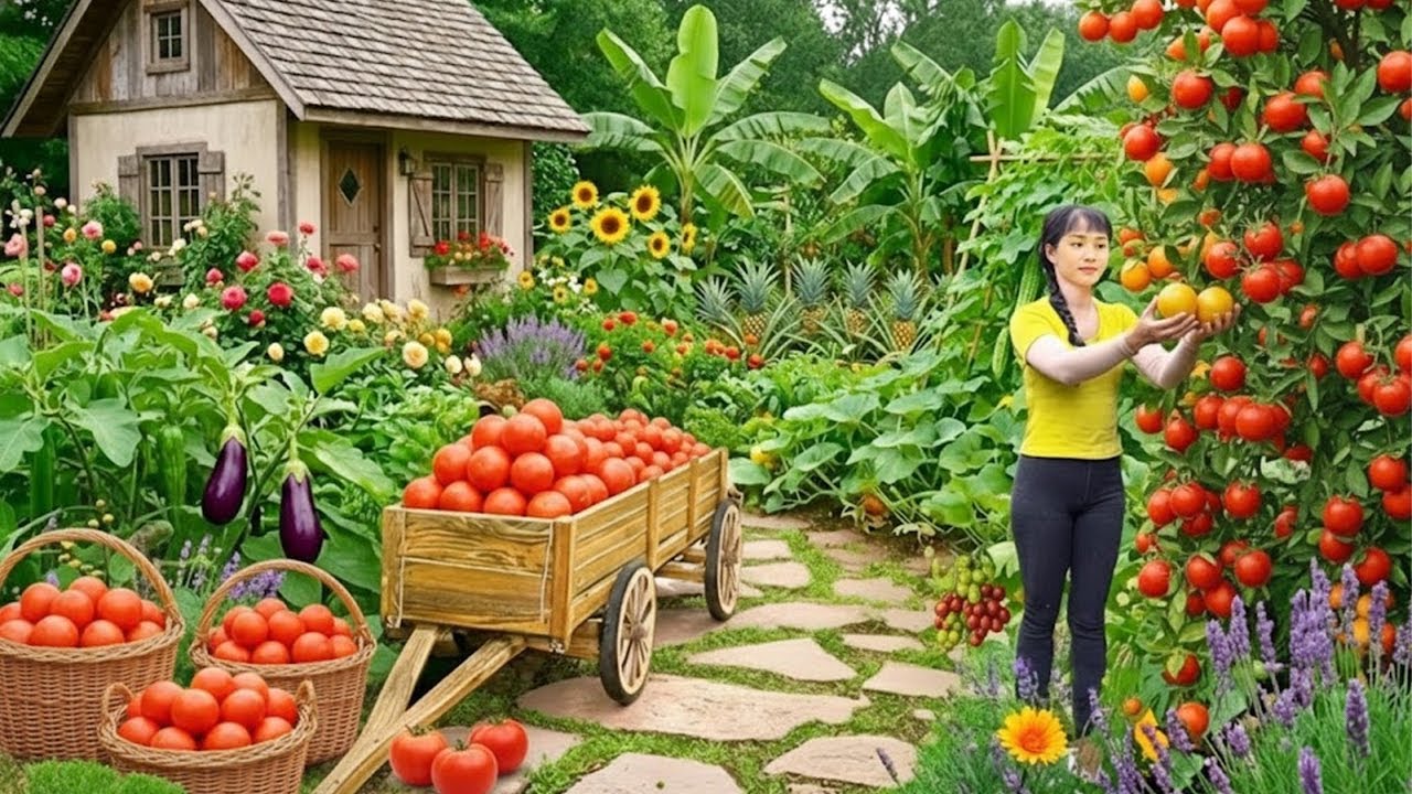 TIMELAPSE -- Harvesting Tomato & Vegetables and Raising Animals at Home — Peaceful Slow Living