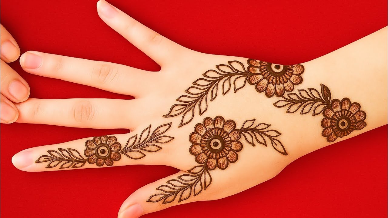 Leaf floral mehndi design, back hand latest mehndi design, new mehndi design 2025, henna mehndi 