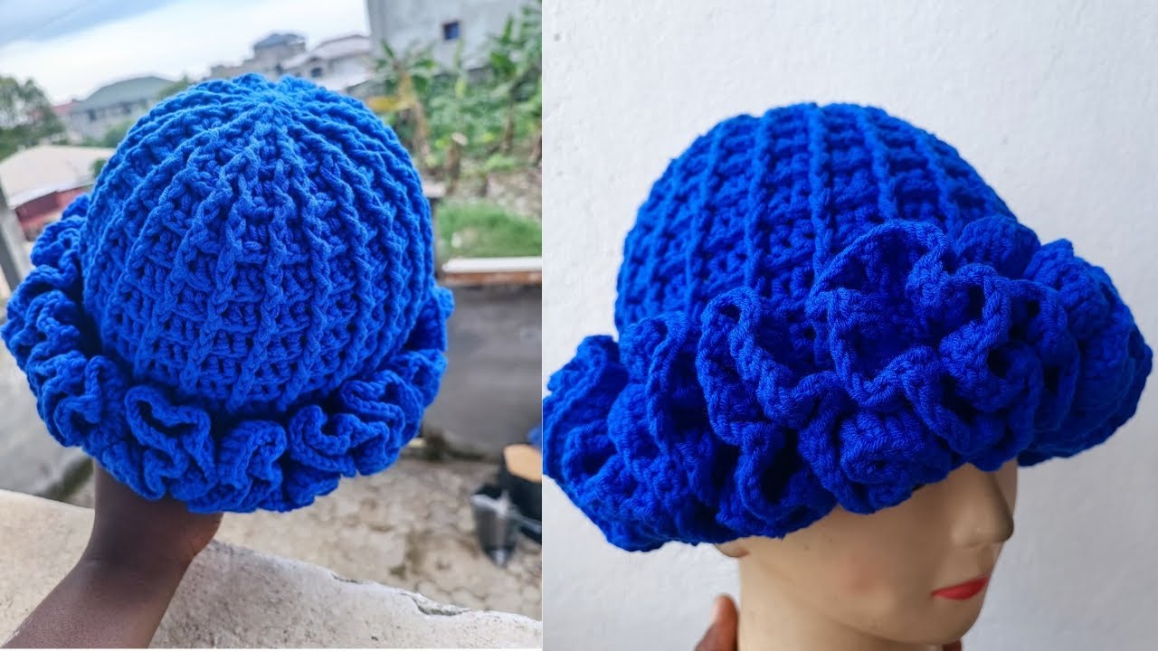 Waffle🧇 stitch ruffle hat //how to crochet a ruffle hat #crochet #rufflehat #tutorial #diy