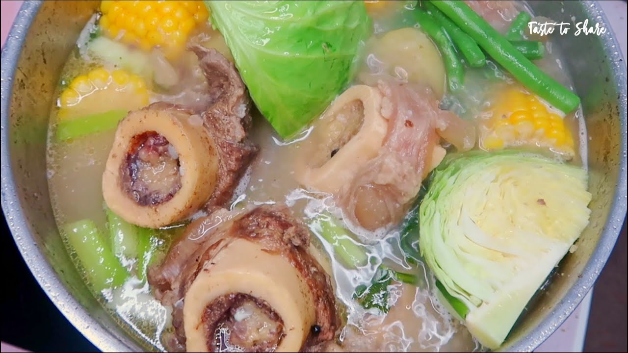 Mouthwatering! Delicious Beef Bone marrow soup with vegetables