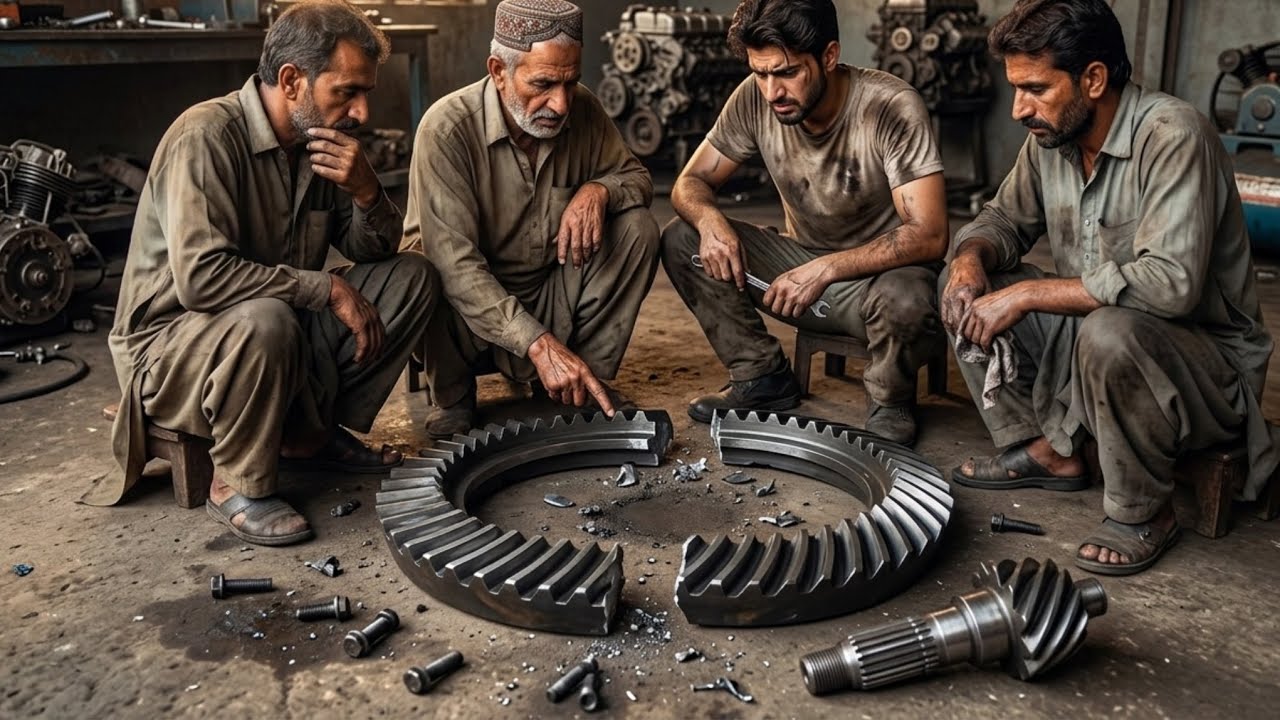 Skilled mechanics successfully reassembled a completely broken differential ring gear