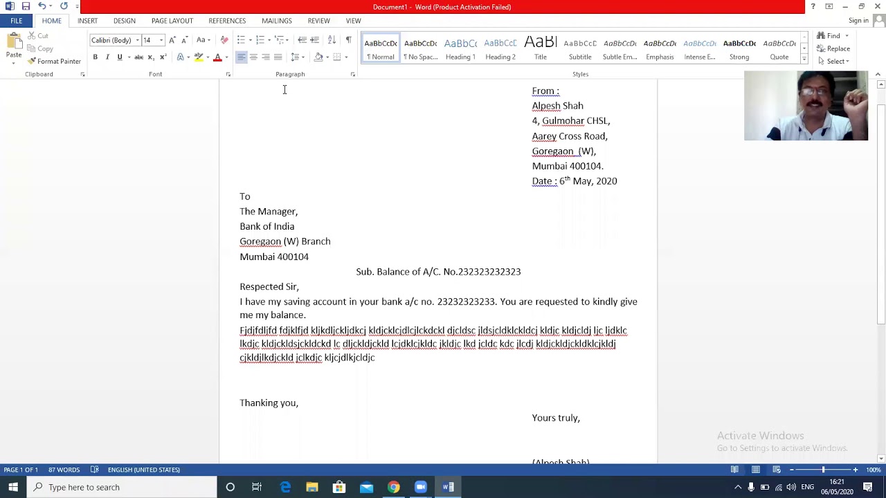 Letter Writing in MsWord by Alpesh Shah Janic Computers M. 9821051408