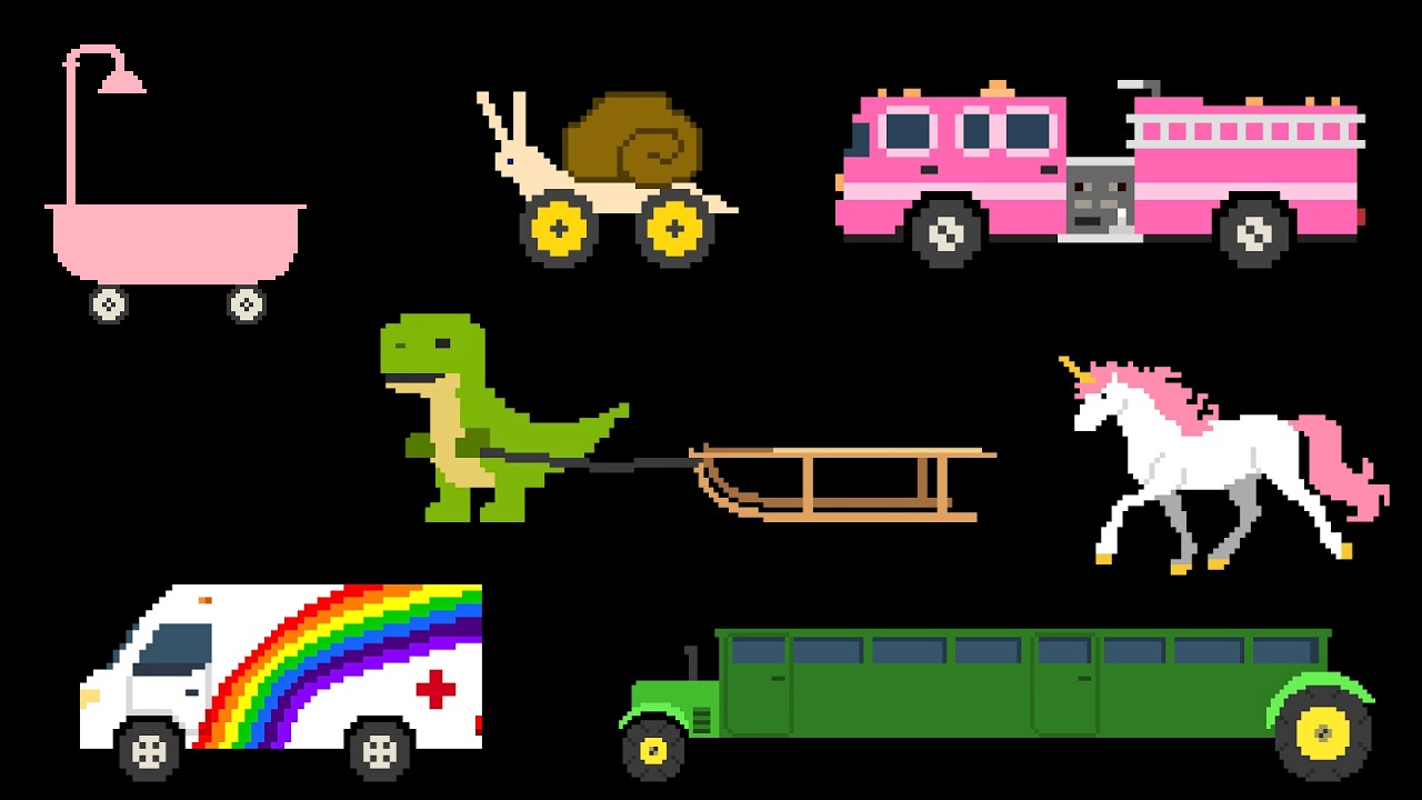 Exclusive Vehicles: T-Rex, Unicorn & Racing Snail & More | Pixel Art