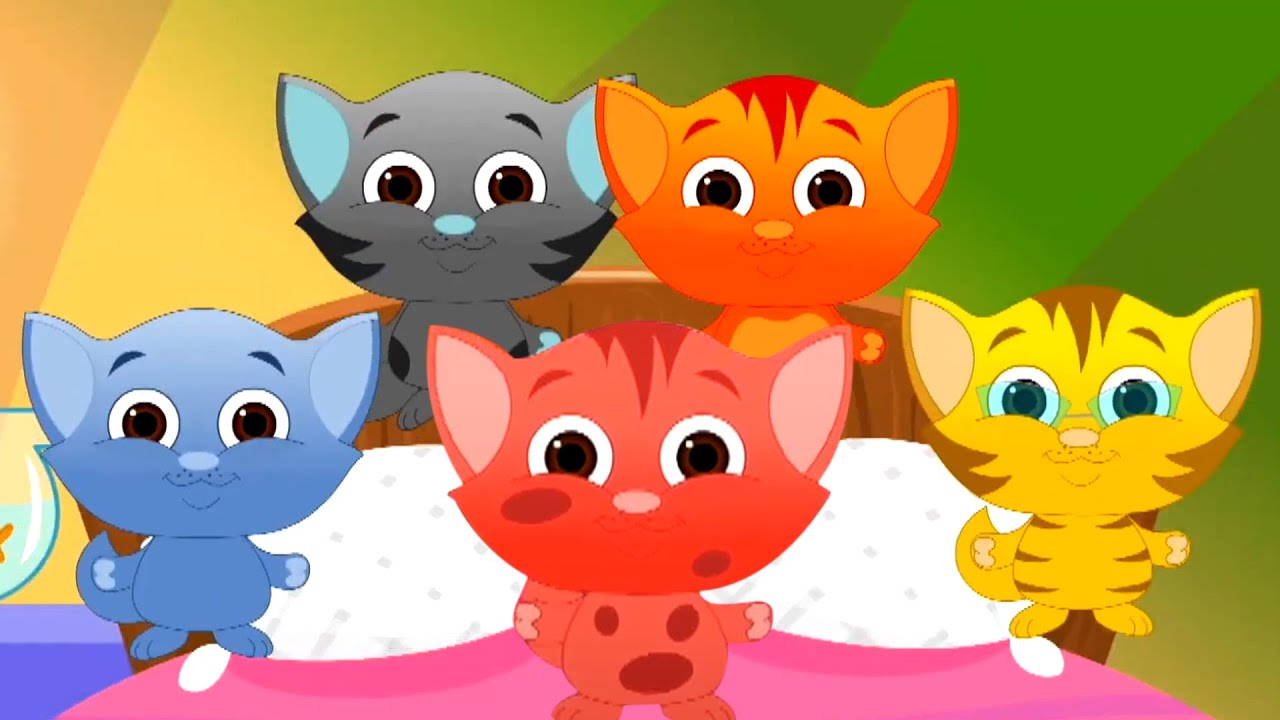 Five Little Kittens Jumping On The Bed, Cats Song + More  Nursery Rhymes for Kids