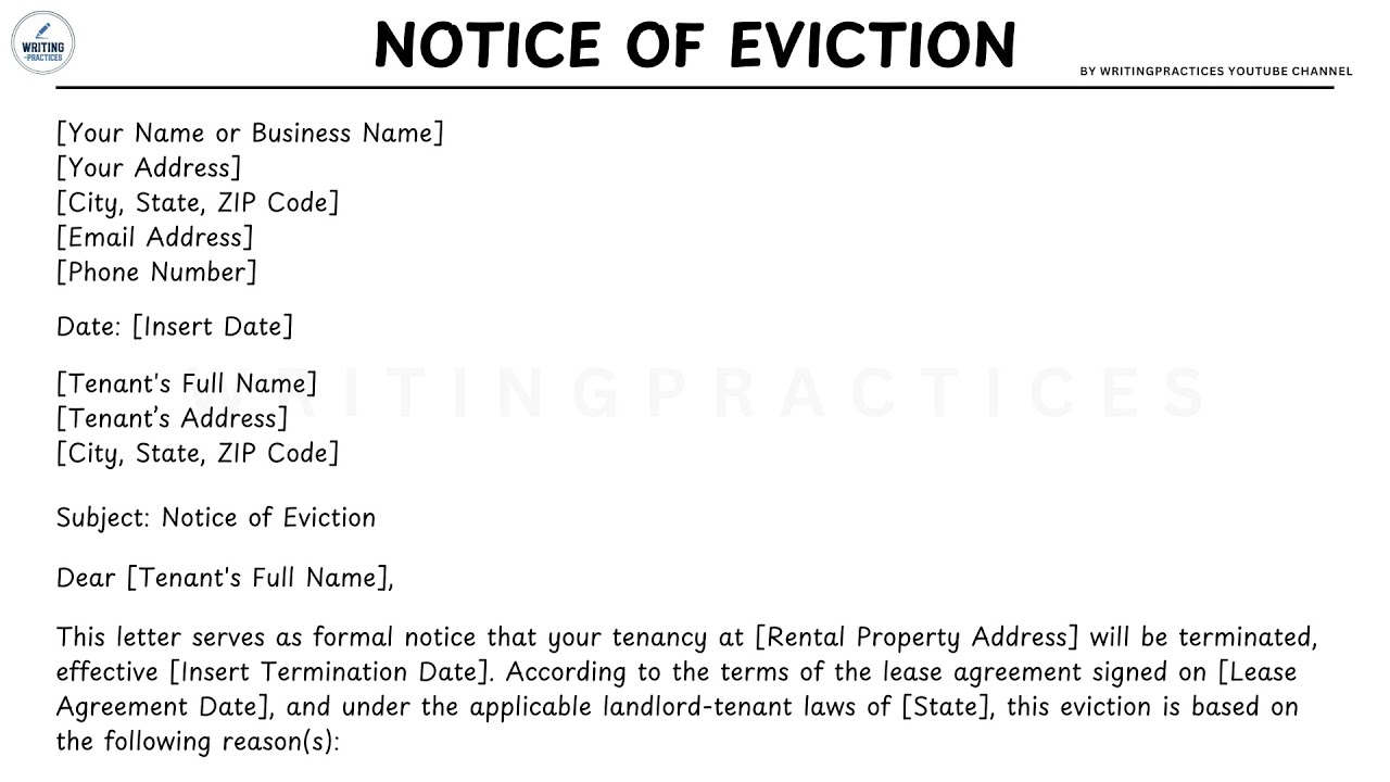 [LETTER TEMPLATE] How To Write A NOTICE OF EVICTION Letter Steps Guide | Writing Practices